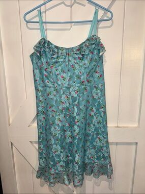 Betsey Johnson NWT Floral Lace Mini Dress XL Blue Ruffle Bust Slip 👗